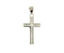 Load image into Gallery viewer, 18K WHITE GOLD 15mm SMALL CROSS WITH CHANNEL SET WHITE CUBIC ZIRCONIA
