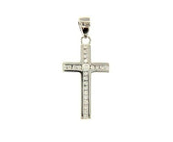 18K WHITE GOLD 15mm SMALL CROSS WITH CHANNEL SET WHITE CUBIC ZIRCONIA.