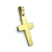 Load image into Gallery viewer, 18K YELLOW WHITE GOLD CROSS PENDANT 25mm 1&quot;, ROUNDED SQUARED WORKED, ITALY MADE
