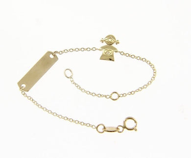 18k yellow gold bracelet for kids with girl and cubic zirconia made in Italy.