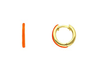 18K YELLOW GOLD ORANGE ENAMEL CIRCLE HOOPS 10mm x 2mm EARRINGS, MADE IN ITALY.