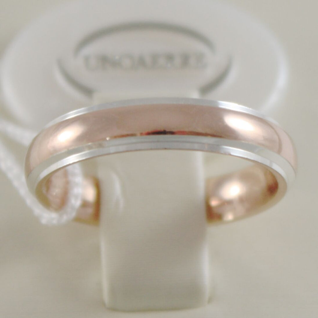 18k rose & white gold wedding band unoaerre comfort ring 4 mm, made in Italy.