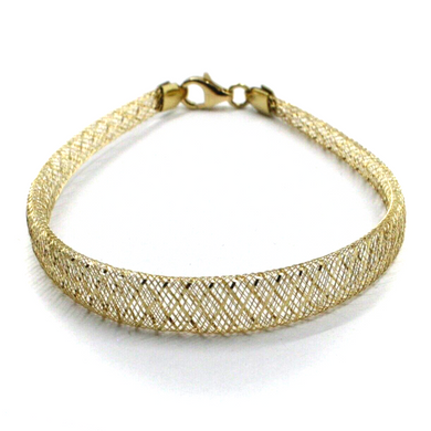 18k gold multi-strand braided fabric effect bracelet rounded 4-7 mm wide, 7.3