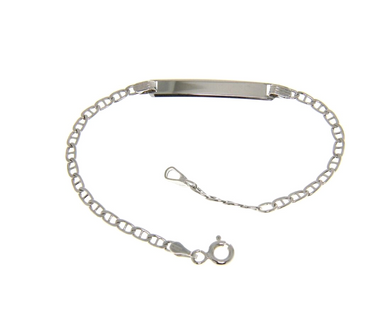 18k white gold boy girl baby bracelet engraving plate anchor chain 5.5-6.3