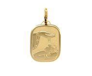 18K YELLOW GOLD PENDANT RECTANGULAR MEDAL CHRISTIAN BAPTISM 20mm ENGRAVABLE.