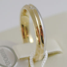 Load image into Gallery viewer, 18K YELLOW WHITE GOLD WEDDING BAND UNOAERRE RING 4 MM WITH DIAMOND MADE IN ITALY
