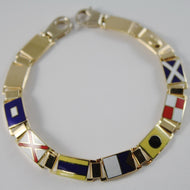 massive solid 18k yellow gold bracelet with glazed nautical flags, made in Italy.