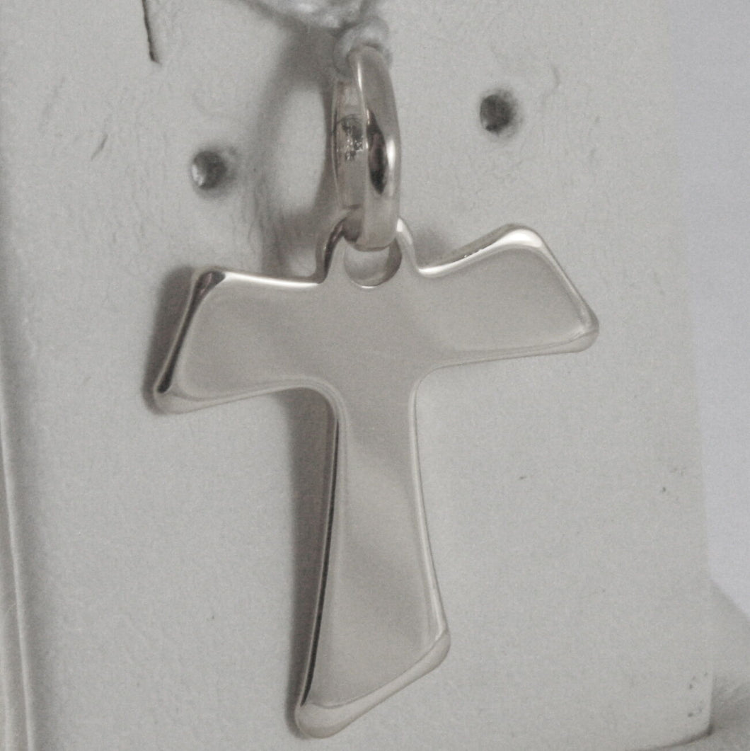 solid 18k white gold cross, Franciscan tau tao, Saint Francis, made in Italy.