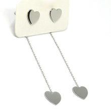 Load image into Gallery viewer, 18k white gold pendant earrings flat double heart, shiny, smooth, rolo chain
