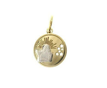 Load image into Gallery viewer, 18K YELLOW WHITE GOLD MEDAL 13mm ROUND PENDANT, GUARDIAN ANGEL, STARS.
