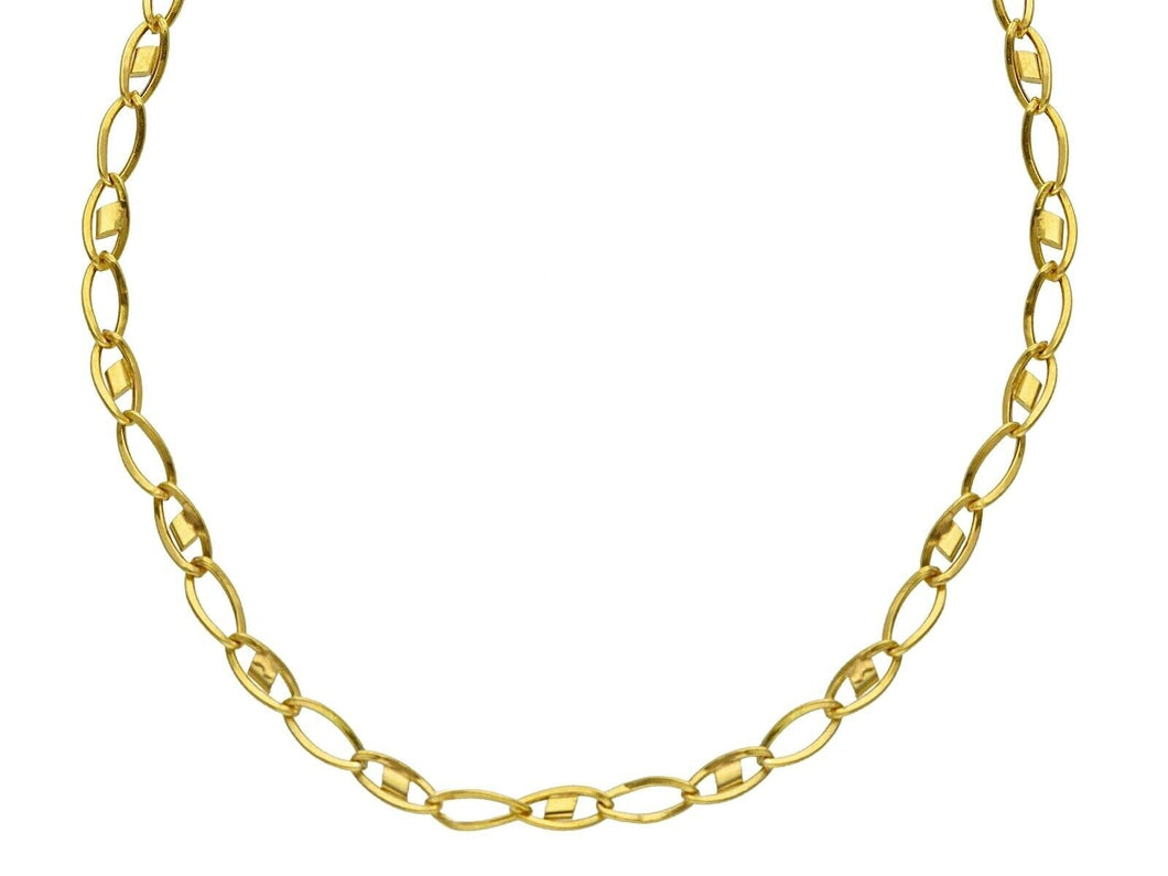18K YELLOW GOLD ALTERNATE 3mm MARINER AND OVAL ONDULATE FLAT CHAIN, 20 INCHES.