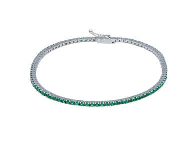 18K WHITE GOLD TENNIS BRACELET GREEN 2mm CUBIC ZIRCONIA ROUND CUT, 18cm, 7.1