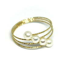 Load image into Gallery viewer, 18K YELLOW GOLD MAGICWIRE BAND RING, ELASTIC WORKED MULTI WIRES, DIAGONAL PEARLS
