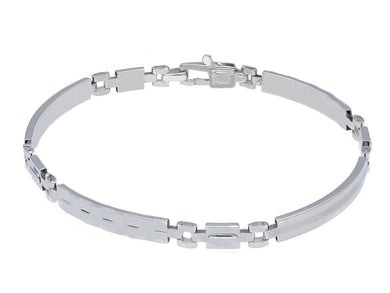 18K WHITE GOLD MAN SEMI RIGID BRACELET ALTERNATE 4mm FLAT PLATES WITH SQUARES.