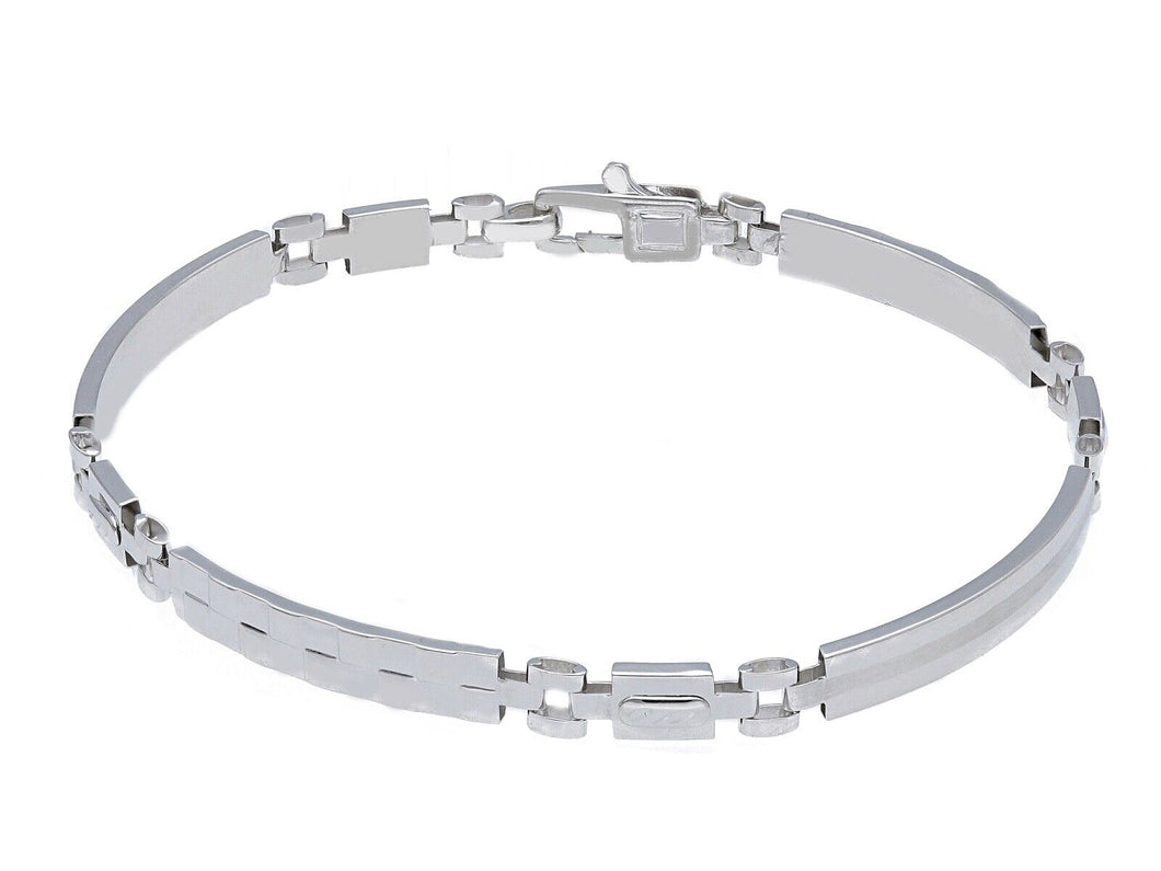 18K WHITE GOLD MAN SEMI RIGID BRACELET ALTERNATE 4mm FLAT PLATES WITH SQUARES.