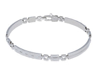 18K WHITE GOLD MAN SEMI RIGID BRACELET ALTERNATE 4mm FLAT PLATES WITH SQUARES.