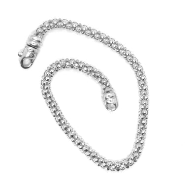 18k white gold bracelet, 19 cm, 7.5 inches, basket weave tube, popcorn 3 mm.