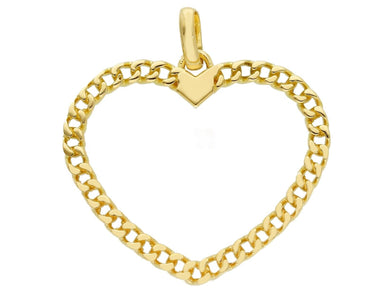 SOLID 18K YELLOW GOLD 25mm HEART PENDANT CHARM, GOURMETTE, LUMINOUS, SMOOTH.