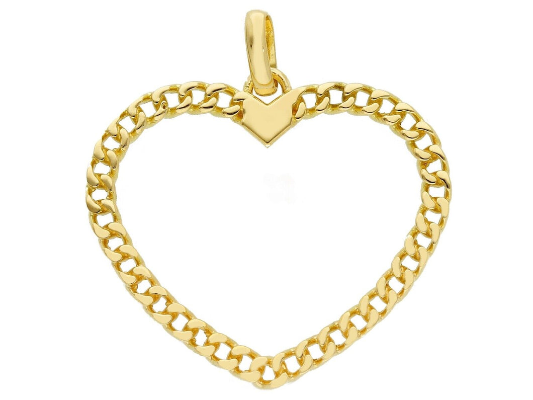 SOLID 18K YELLOW GOLD 25mm HEART PENDANT CHARM, GOURMETTE, LUMINOUS, SMOOTH.