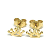 Load image into Gallery viewer, 18K YELLOW GOLD EARRINGS, FLAT MINI CROWN, 0.2 INCHES, BUTTERFLY CLOSURE
