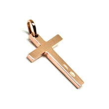 Load image into Gallery viewer, SOLID 18K ROSE GOLD SMALL CROSS 18mm, SQUARED, SMOOTH, 2mm THICK MADE IN ITALY.
