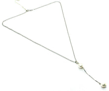 Load image into Gallery viewer, 18k white gold lariat necklace rolo chain fw round white 8mm pearl pendant.
