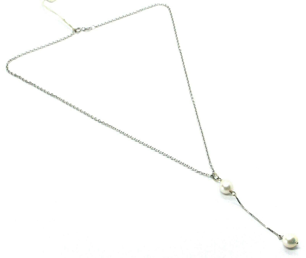 18k white gold lariat necklace rolo chain fw round white 8mm pearl pendant.