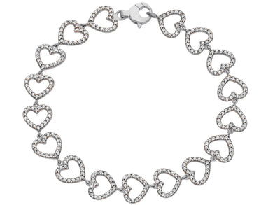 18K WHITE GOLD TENNIS BRACELET, CUBIC ZIRCONIA 8mm HEARTS LINE, LENGTH 7.1