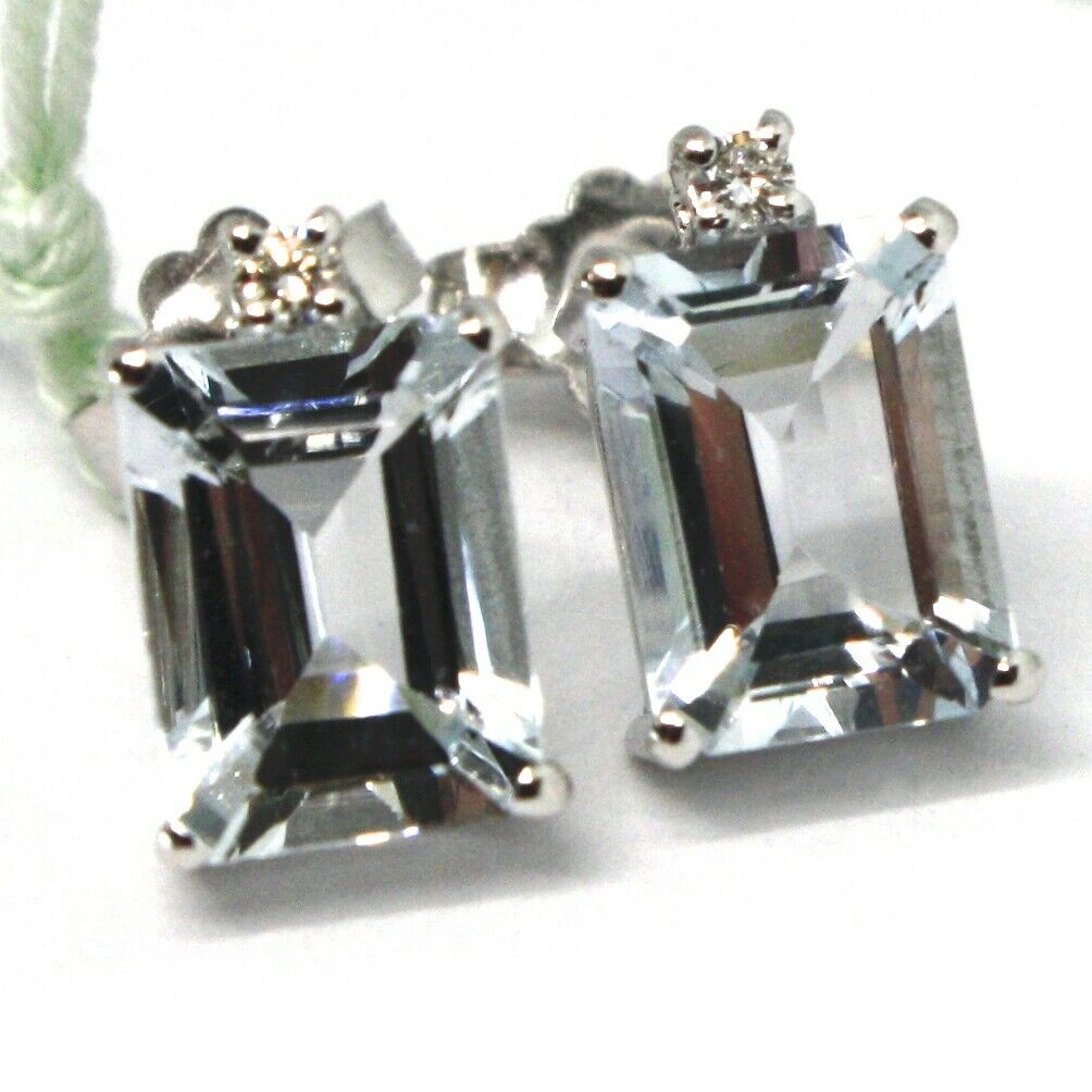 18k white gold aquamarine earrings 2.60 emerald cut, diamonds, made in Italy.