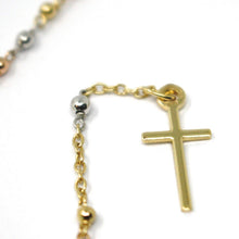 Load image into Gallery viewer, 18k yellow rose white gold 20.5&quot; rosary necklace miraculous medal Cross.
