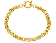 18k yellow gold bracelet, big round circle rolo dome puffed 6x3mm links, 7.9