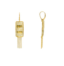 Charger l&#39;image dans la galerie, 18K YELLOW GOLD PENDANT 65mm EARRINGS HONEYCOMB FLOWER RECTANGLES CASCADE CHAINS.
