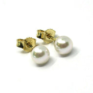 SOLID 18K YELLOW GOLD STUDS EARRINGS, SALTWATER AKOYA PEARLS, DIAMETER 5.5/6 MM.