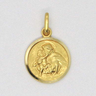 18k yellow gold St Saint Anthony Padua Sant Antonio with Jesus medal pendant, diameter 13 mm.
