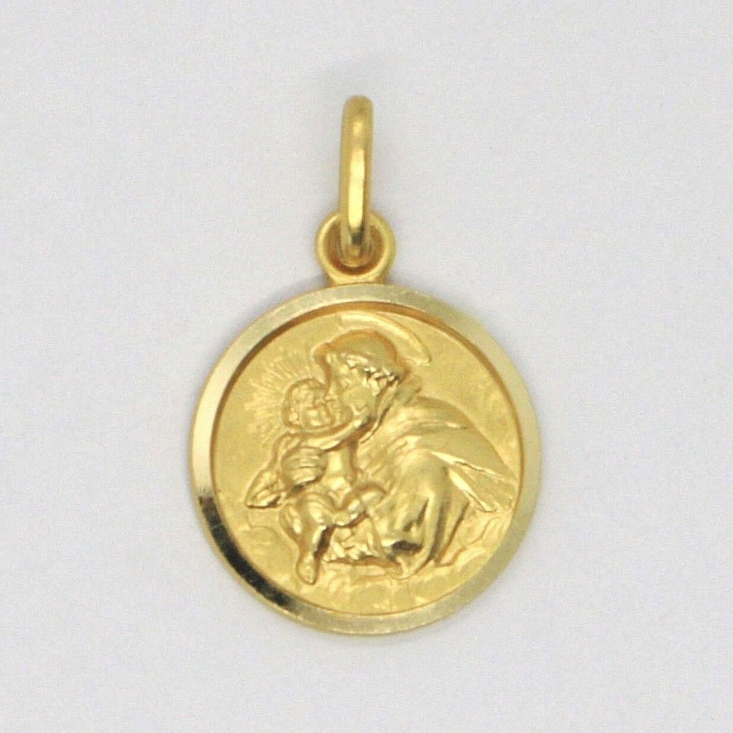 18k yellow gold St Saint Anthony Padua Sant Antonio with Jesus medal pendant, diameter 13 mm.