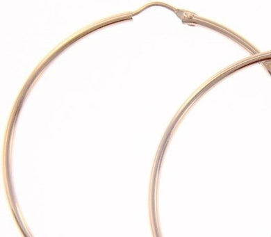 18k rose gold round circle earrings diameter 45 mm width 1.7 mm, made in Italy.