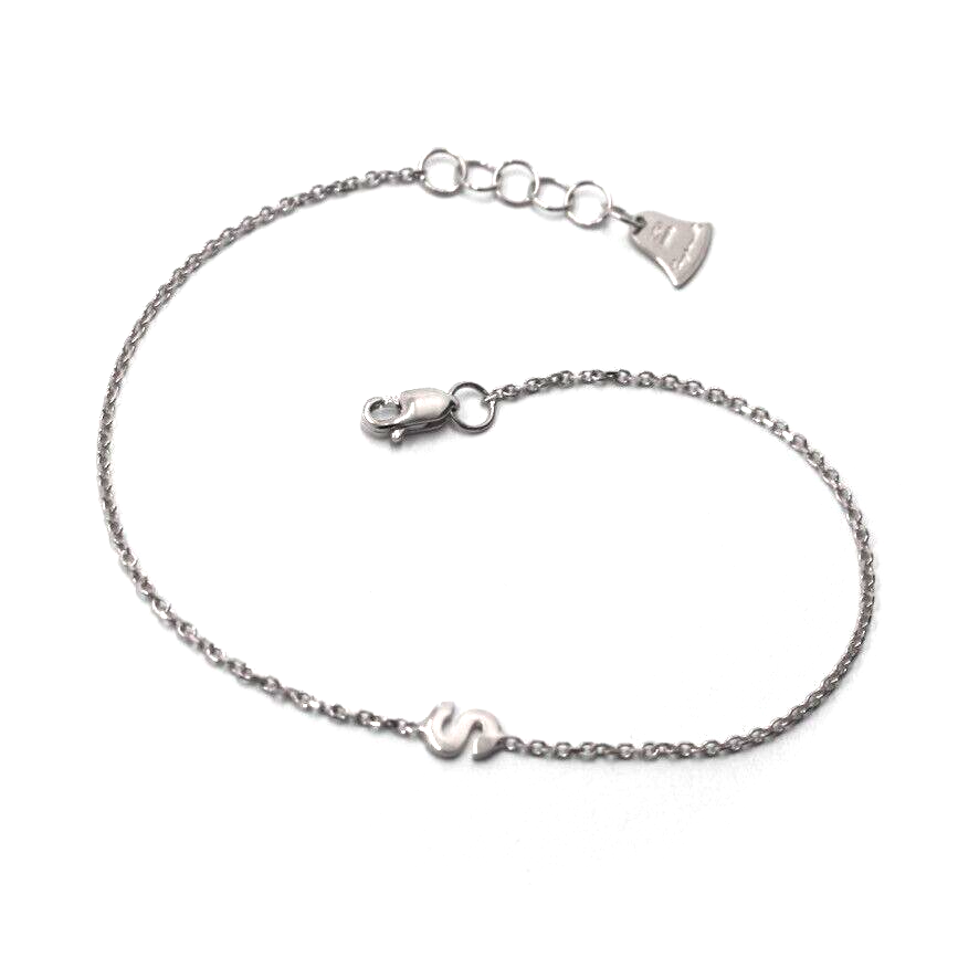 18k white gold rolo thin bracelet with central small 5mm letter initial S.
