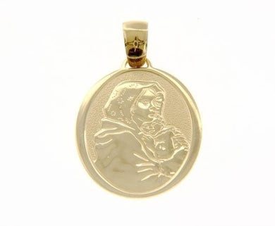 18K YELLOW GOLD PENDANT BIG OVAL MEDAL MARY JESUS 30 MM ENGRAVABLE MADE IN ITALY.