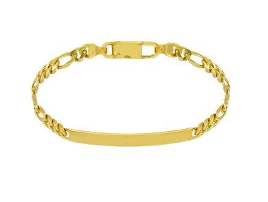 SOLID 18K YELLOW GOLD BRACELET 3.5mm FIGARO 3+1 CUBAN CURB ENGRAVING PLATE, 8.3