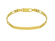 SOLID 18K YELLOW GOLD BRACELET 3.5mm FIGARO 3+1 CUBAN CURB ENGRAVING PLATE, 8.3