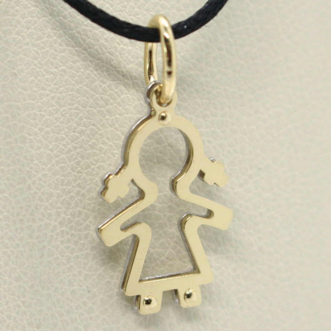 18k yellow white gold pendant with girl baby perforated made in Italy, two faces.