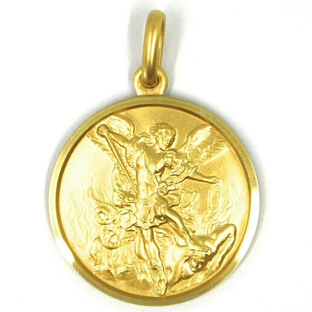 SOLID 18K YELLOW GOLD SAINT MICHAEL ARCHANGEL 23 MM MEDAL, PENDANT MADE IN ITALY