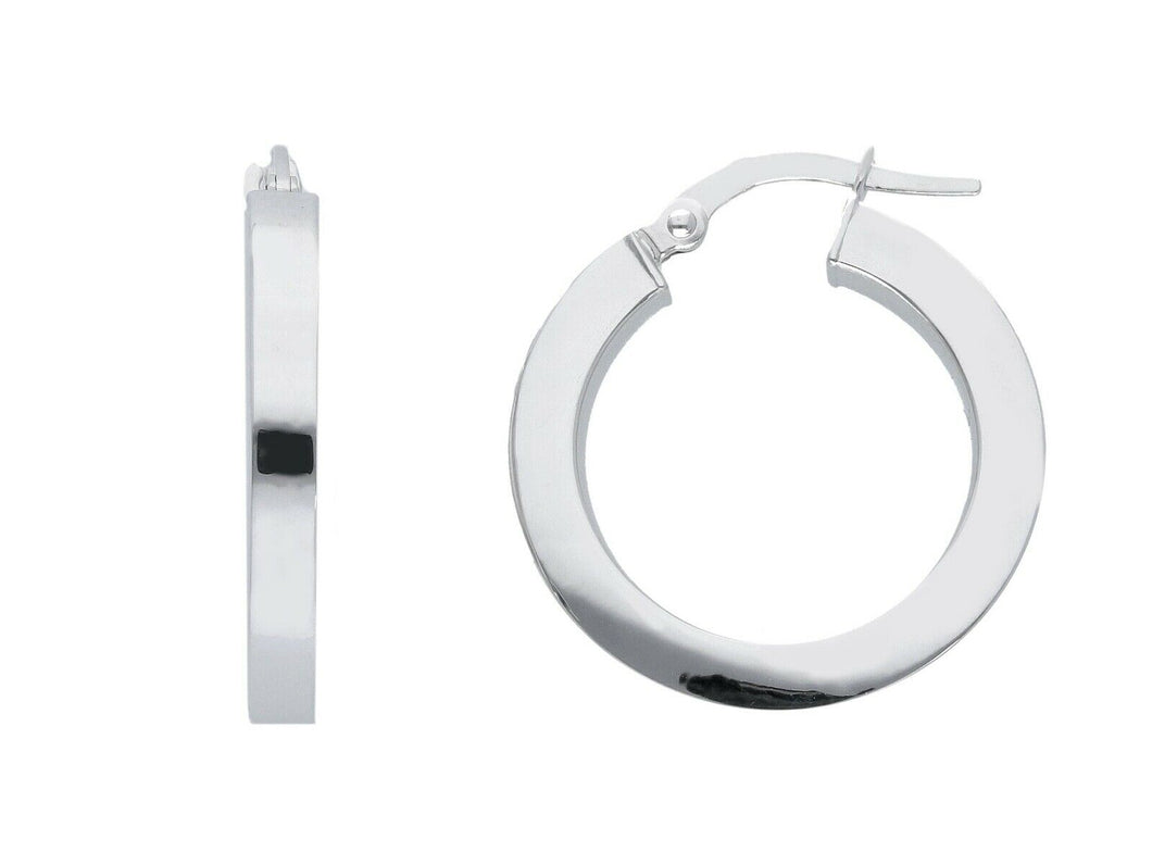 18k white gold circle earrings diameter 15 mm with square tube made in Italy