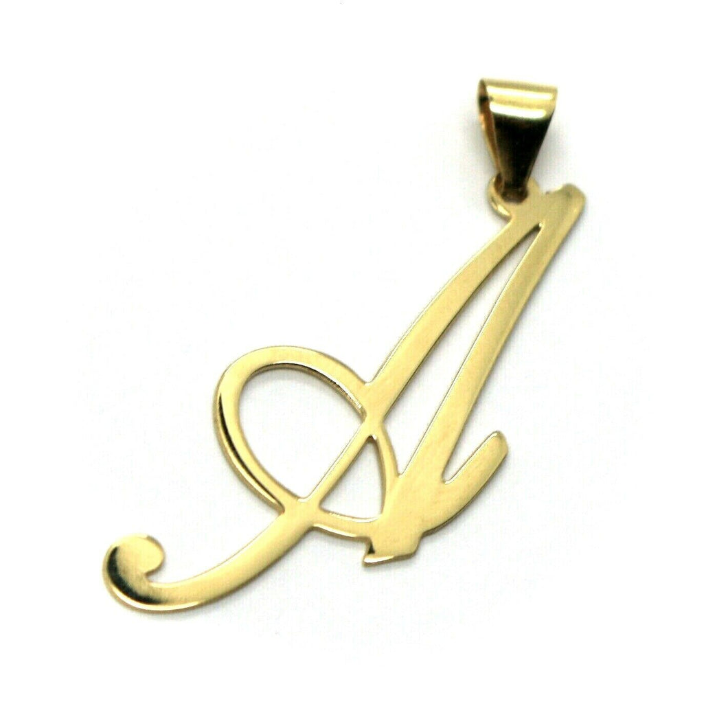SOLID 18K YELLOW GOLD PENDANT BIG FLAT INITIAL LETTER A, 36mm, 1.4 INCHES