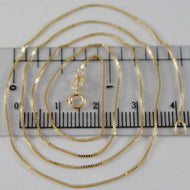 18K YELLOW GOLD CHAIN MINI 0.7 MM VENETIAN SQUARE LINK 15.75 INCH. MADE IN ITALY.