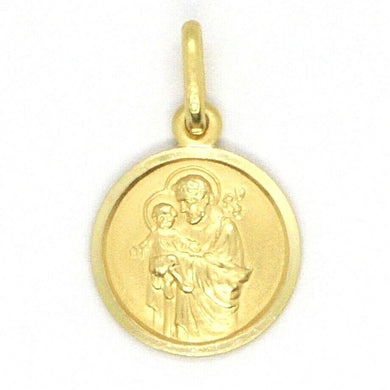 18k yellow gold st Saint San Giuseppe Joseph Jesus medal made in Italy, small 13 mm.