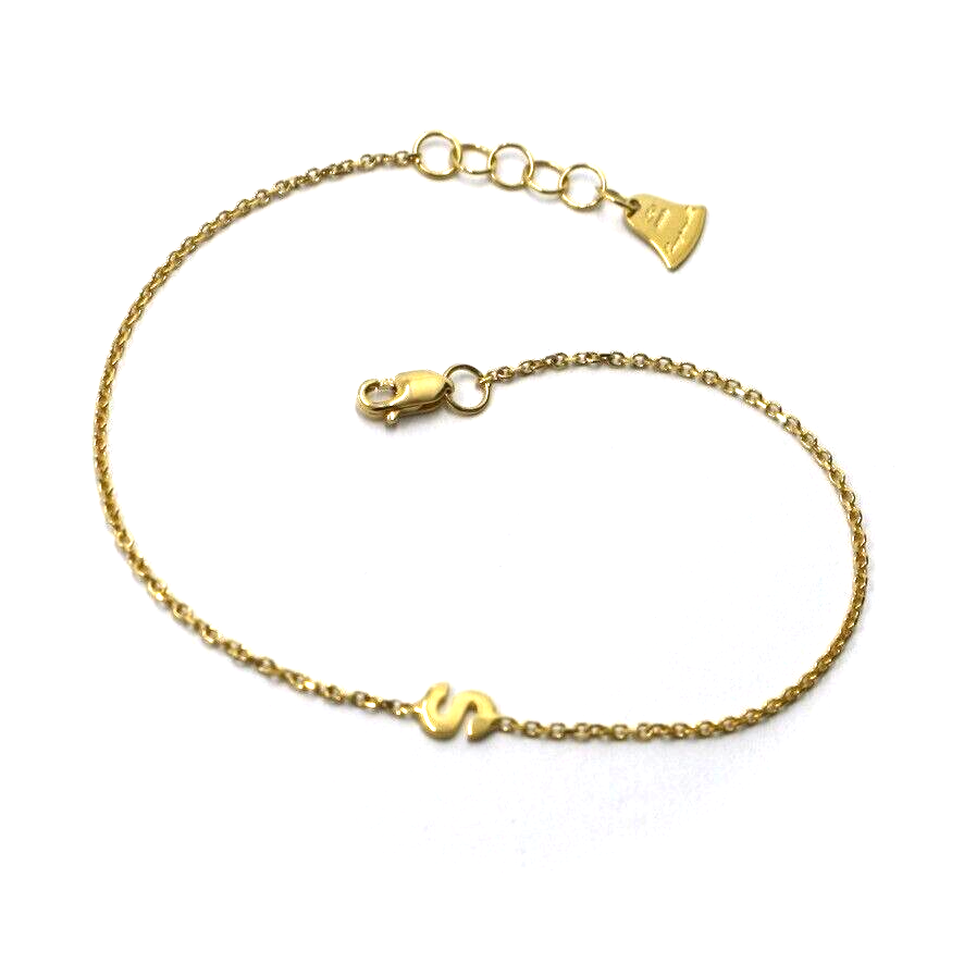 18k yellow gold rolo thin bracelet with central small 5mm letter initial S.