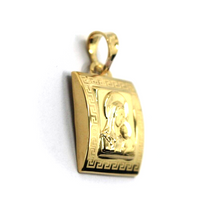 Load image into Gallery viewer, 18k yellow gold square 15mm medal pendant with frame, Virgin Mary Jesus Christ.
