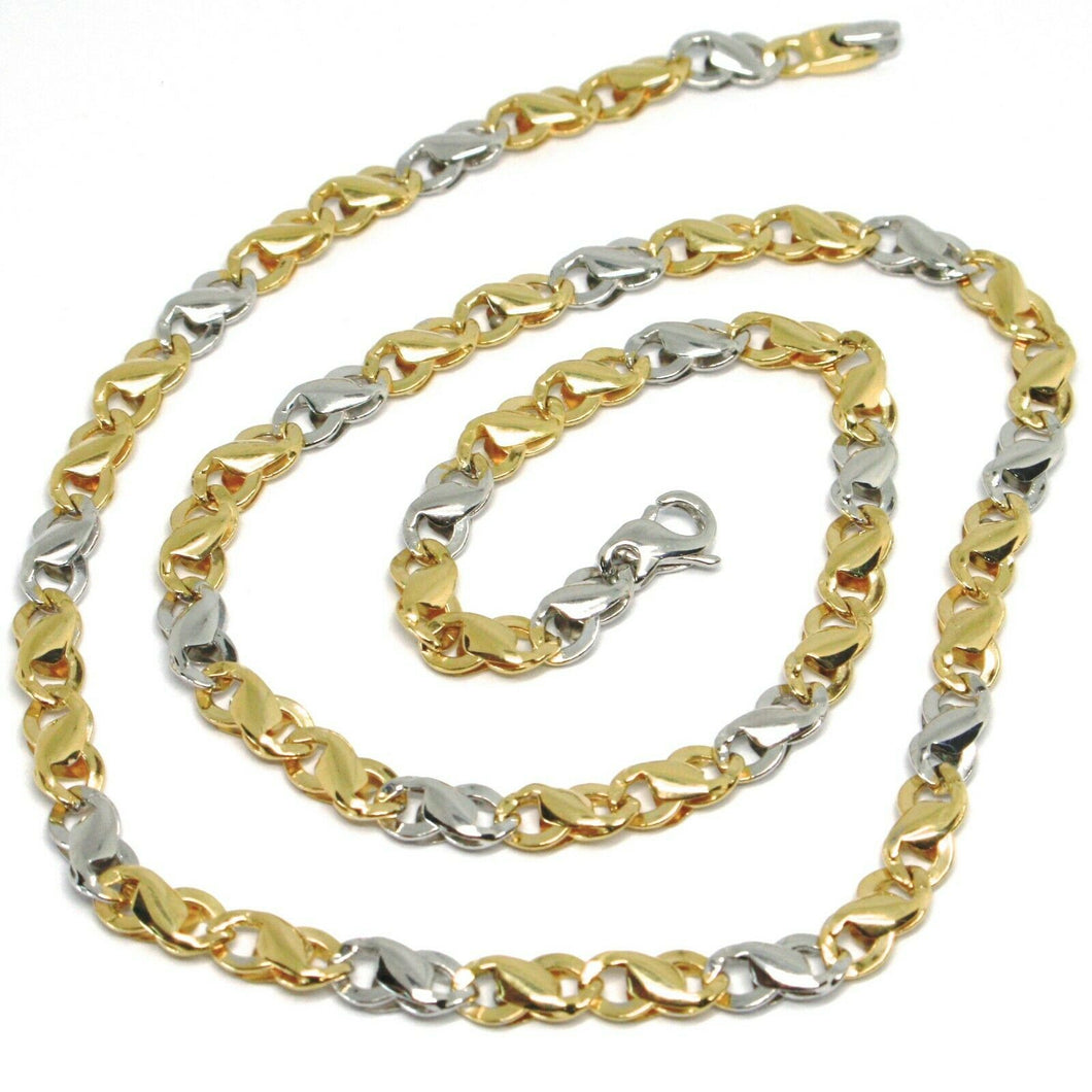 18K YELLOW WHITE GOLD CHAIN, INFINITE ROUNDED LINK, 20 INCHES, ITALY MADE.