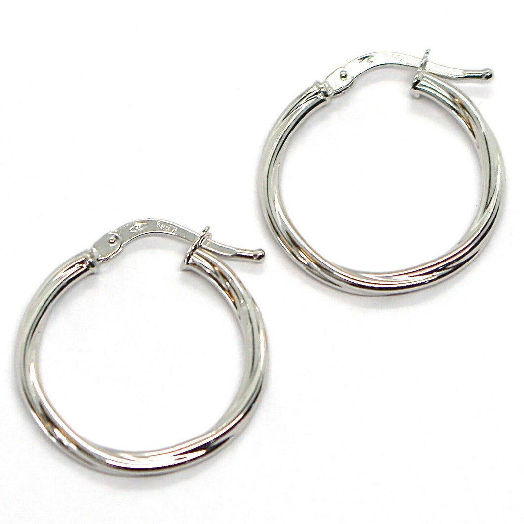 18k white gold circle hoops twisted earrings 20 mm, smooth, 2 mm thick, Italy.